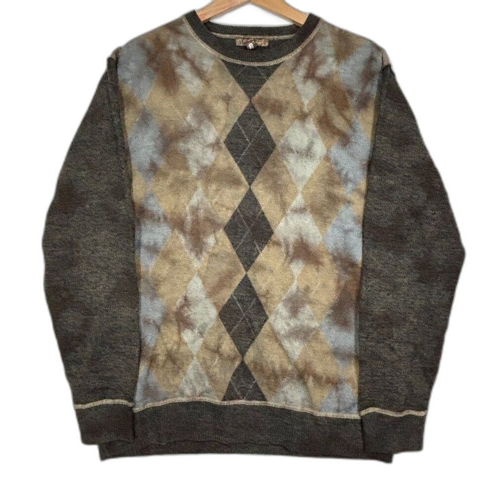 Mens Sweater‎ Brown Argyle Wool Blend Grunge Academia Grandpa Indie Sleeze Vtg L